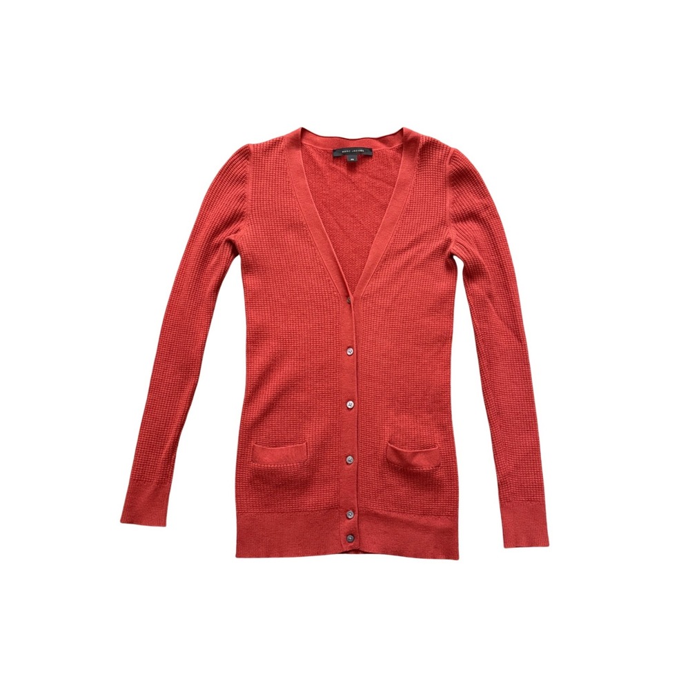 Marc Jacobs Waffle Knit Cardigan Rust Orange V-Neck Button Front XS 395$